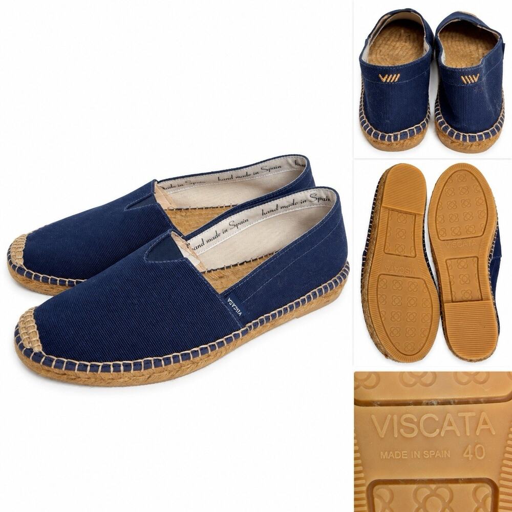Viscata Women’s EU 40 Navy Blue Canvas Espadrille Flats Slip On Made in Spain
